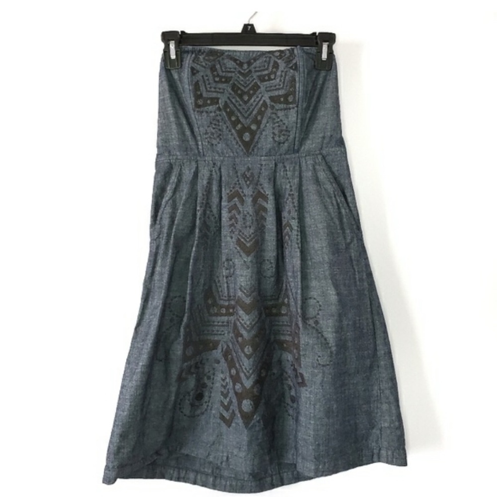 Fossil Denim Strapless Dress Small Geometric
